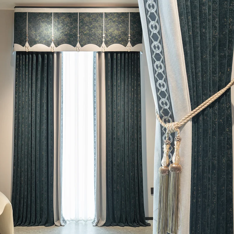 

Custom curtain high-grade classical modern Simplicity chenille thick lace window bedroom blackout curtain tulle valance M1538