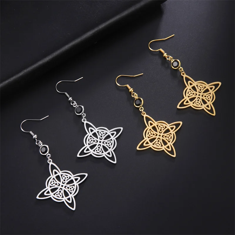 Vintage Hexenknoten Kristall Tropfenohrring für Frauen Edelstahl Hexerei Amulett Baumeln Ohrringe Wicca Schutz Schmuck – Detail 20