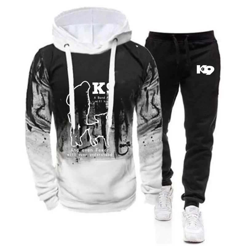 TRAINER K9 Team K9 Unit Malinois Men Spring Autumn New Gradient Color Set Casual Pullover Hoodie +Pant Comfortable 2 Pieces Suit