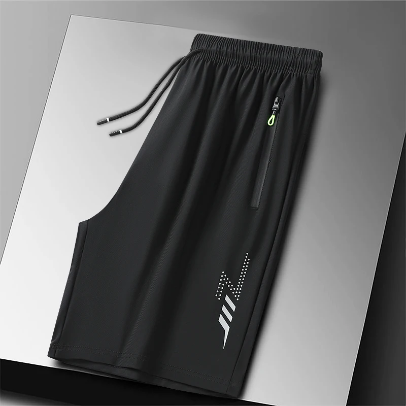 Plus Size Quick Dry Ice Silk Sport Shorts - Breathable Running Shorts with Zipper Pocket 6XL