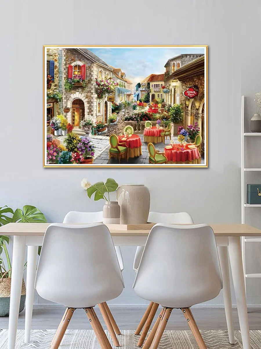 Cross Stitch Kit Flower Street Alley Cross Stitch DIY Embroidery Kits Home Fashionable 11CT Printed Needlework Material Vintage Street Painting