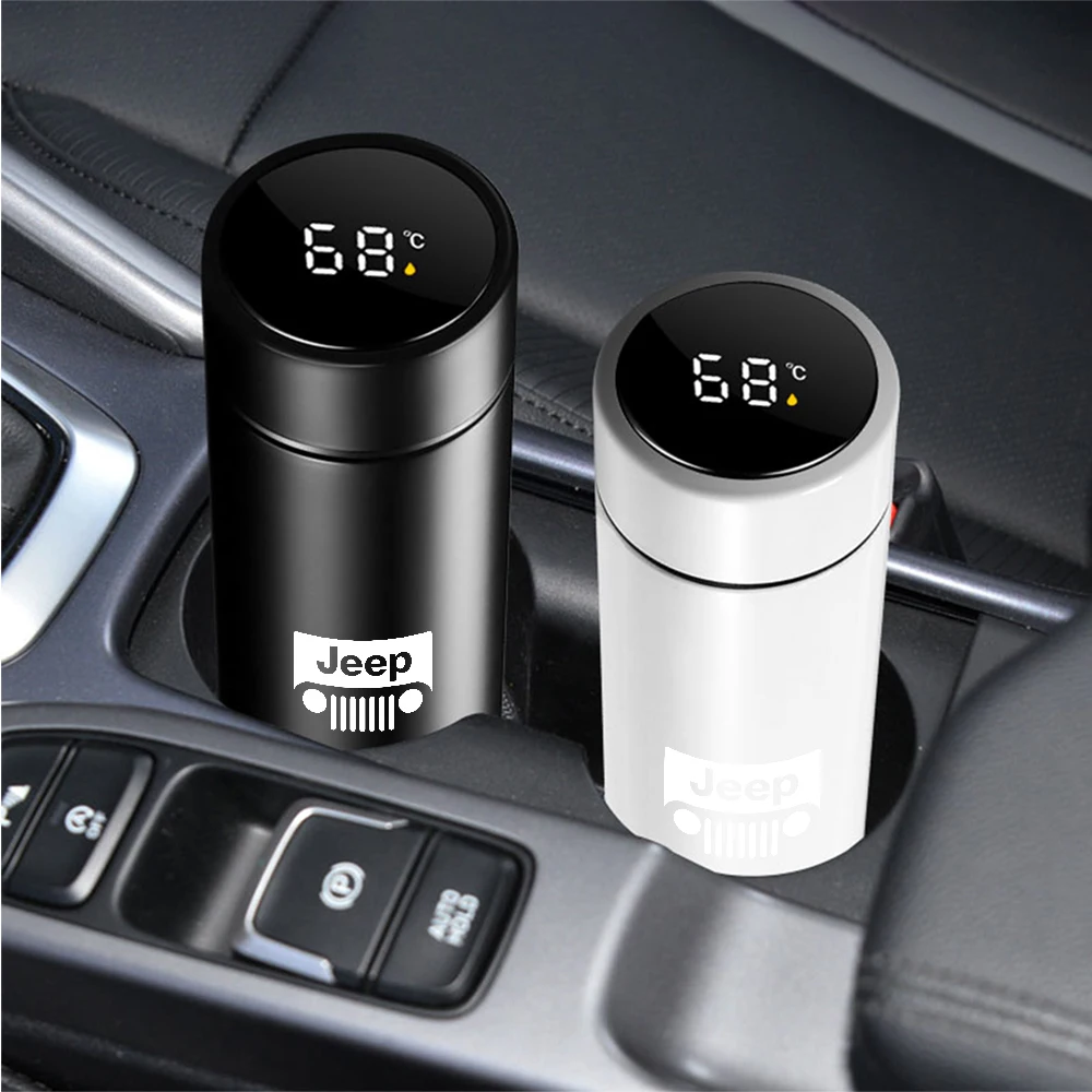 Car Stainless Steel Smart Thermos Mug Thermos LED Display Temperature For Jeep Renegade Patriot Wrangler Cherokee Compass Trail