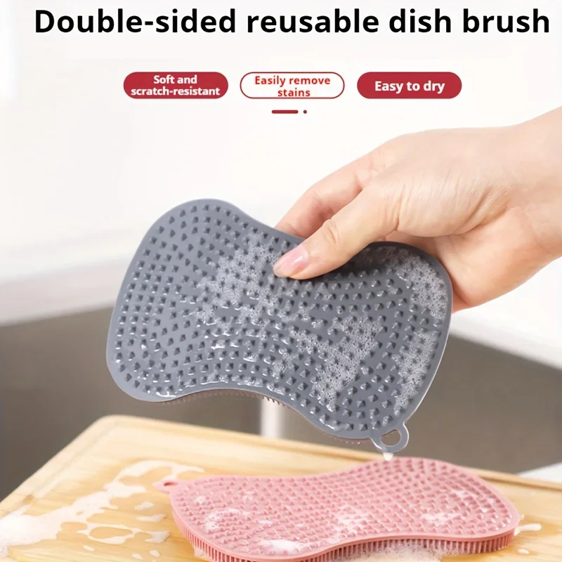 Premium Dual-Sided Silicone Kitchen Scrubber - Non-Scratch, Heavy-Duty, Space-Saving Design