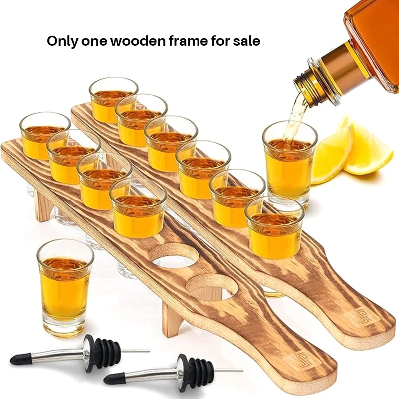 Wine Glasses Stand Wooden Drink Serving Tray With 6 Glasses Glass Cup Rack Tequila Glass Holder Serving Tray For Bar 4