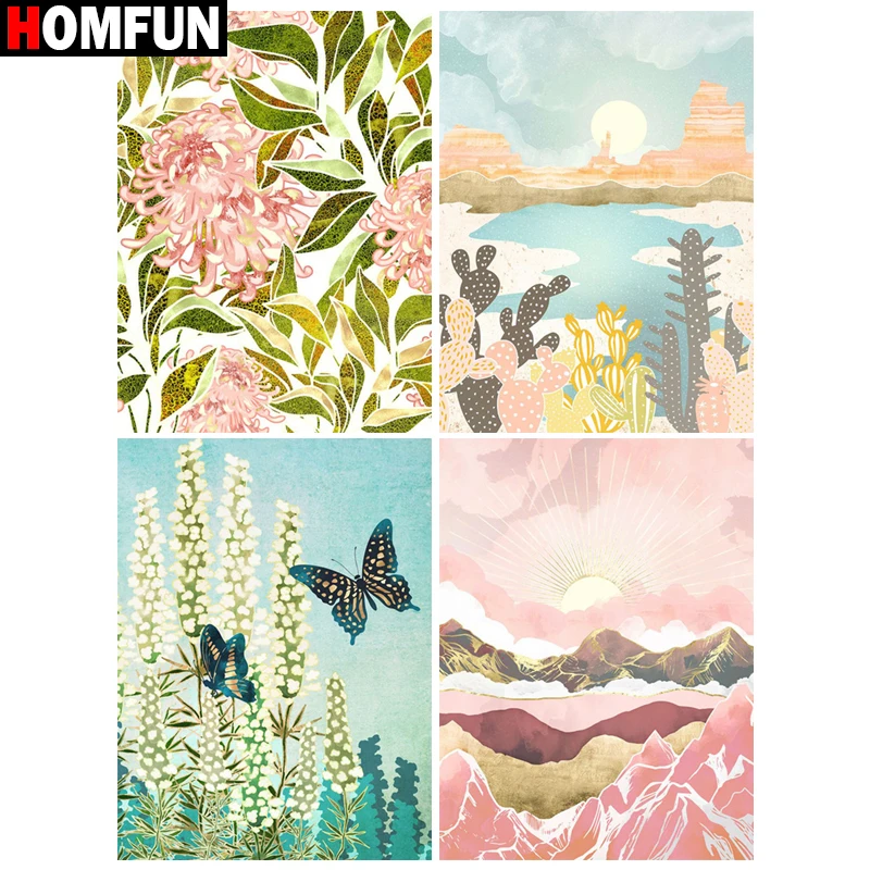 Homfun Diamond Painting "Flower Mountain Scenery" Full Square/Round Drill Wall Decor Intarsiato Resin Ricamo Craft Punto Croce