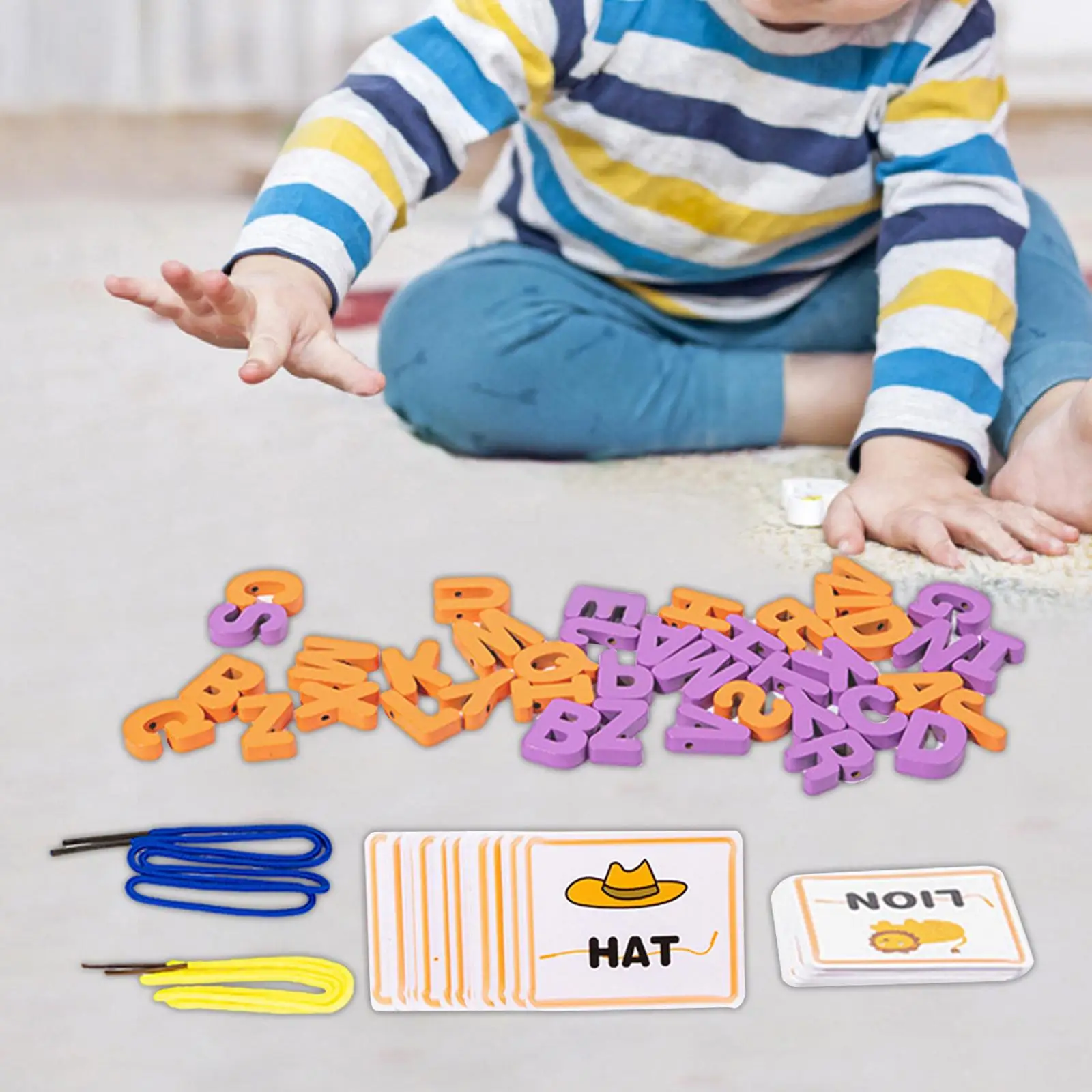 

Abc Letters Threading Beads Wooden Alphabet Blocks for Boys Girls