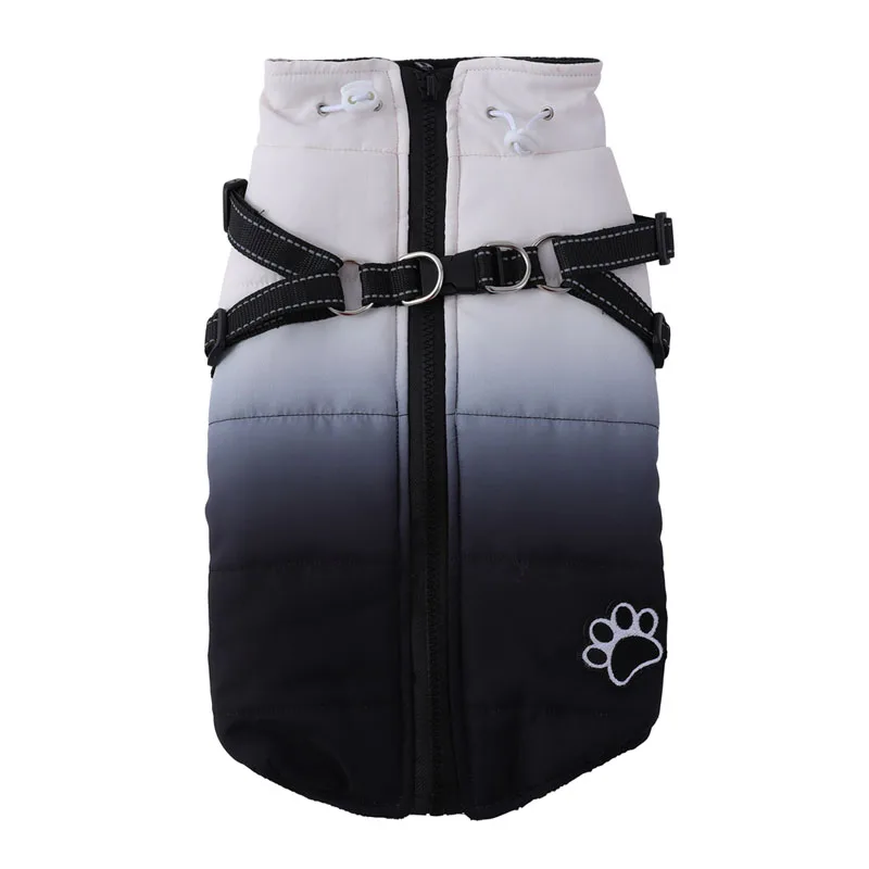thumbnail image 1 of Chaqueta de moda para perros con arnés, ropa reflectante de invierno para perros pequeños y grandes, chaleco, abrigo de nieve, traje francés para chihuahua, 1 of 5