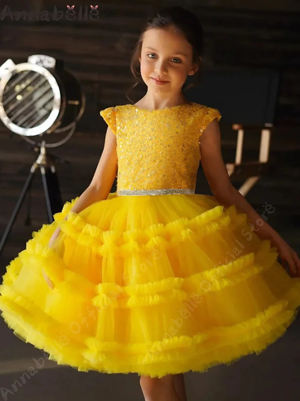 

Annabelle Elegant Dress For Girl V-neck Ball Gawn Bow Decoration Dresses For Girl Party Wedding Evening