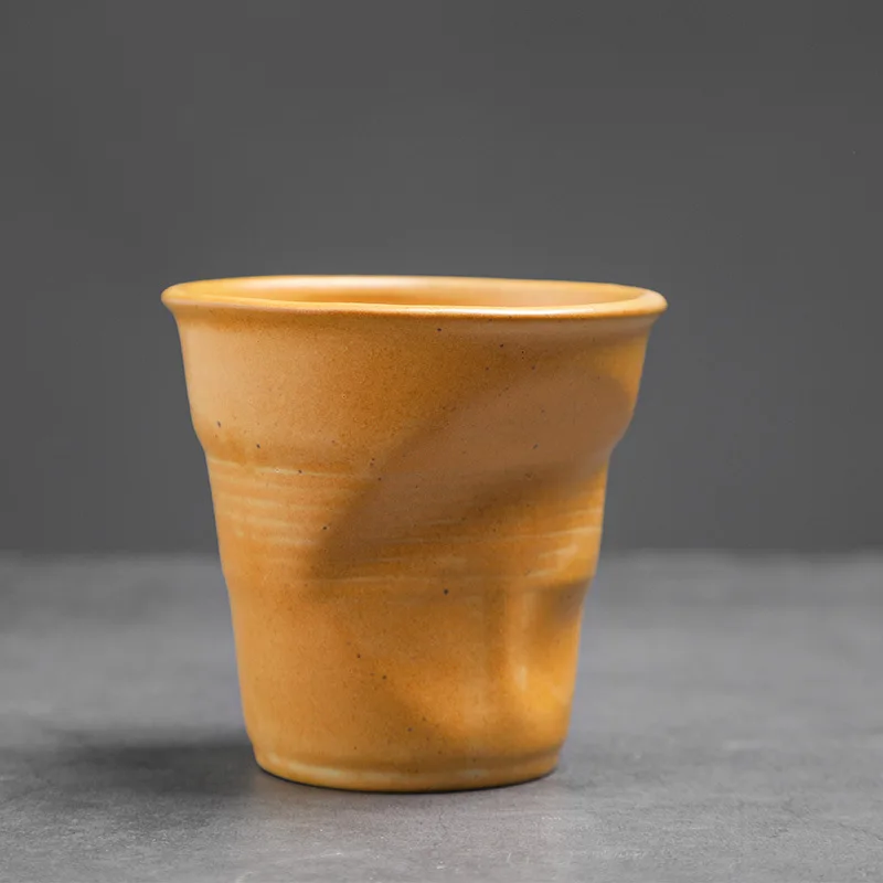Artistic Textured Ceramic Coffee Mug in Retro Folded Design