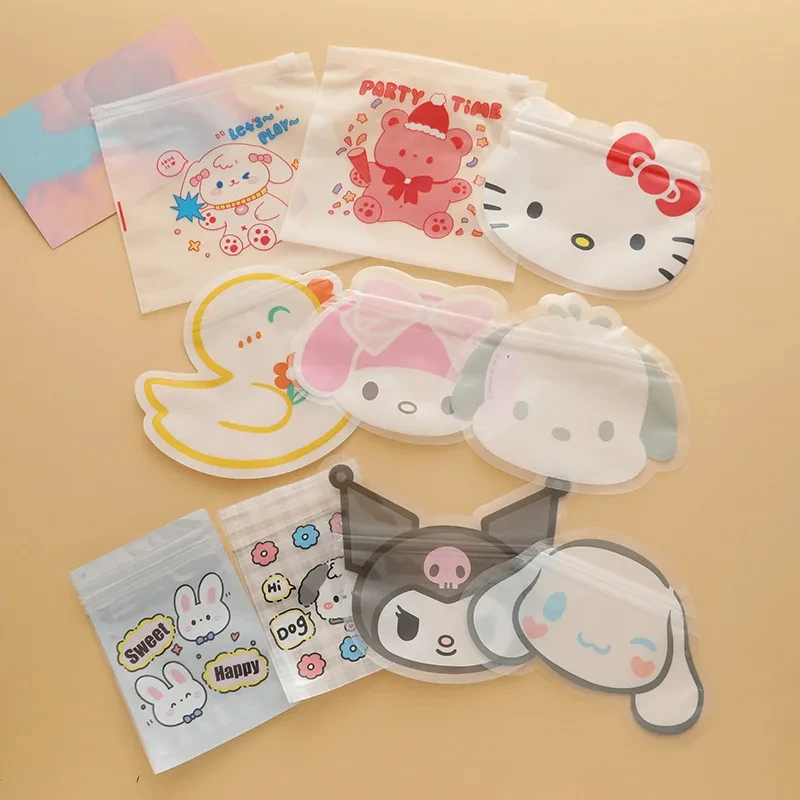 20/50/100Pcs Sanrio Hello Kitty Transparent Heart Ziplock Bag Cinnamoroll Kuromi Melody Preservative Candy Gift Waterproof Bag 100pcs 50x50mm heart shape silver gold red adhesive scratch off sticker diy scratched film for wedding