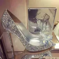 2024 Crystal Shoes Pointed Toe High-heeled Shoes Wedding Shoes Dress Low-heeled Pregnant Women Red Bride Wedding Pumps Two-wear - Image 2