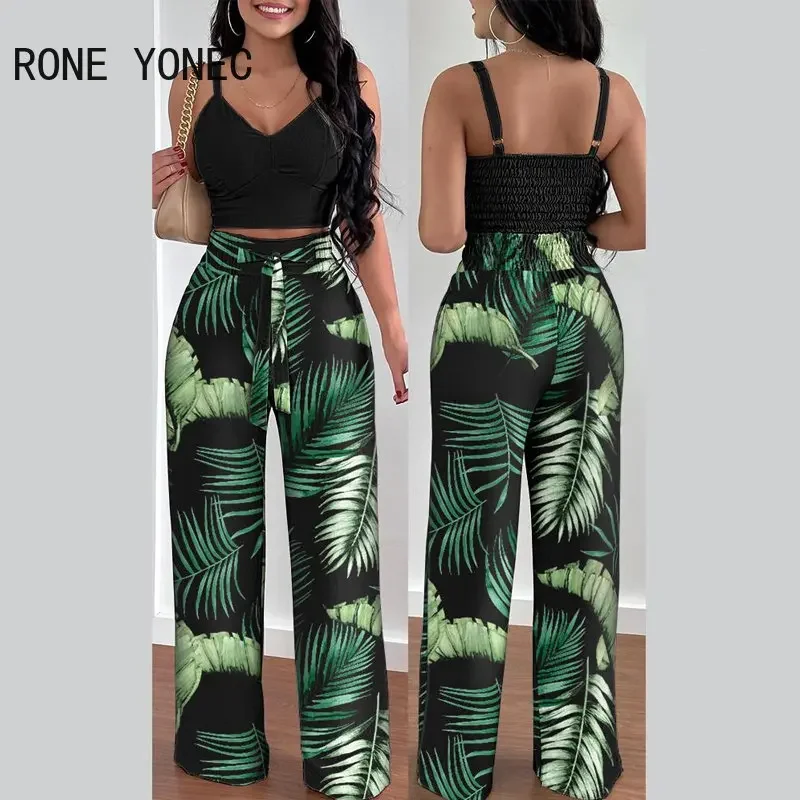 

Женский модный шикарный однотонный комплект из укороченного топа без рукавов на шнуровке с V-образным вырезом и плиссированных длинных прямых пикантных брюк