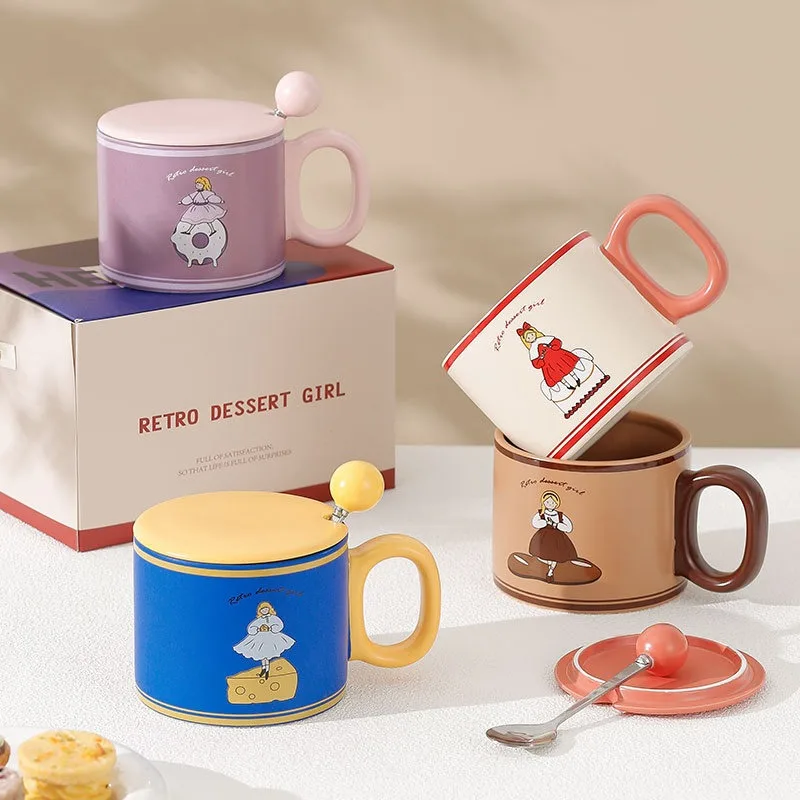 

High Beauty Ins Style Mug with Lid Office Home Couple Coffee Cup Creative Gift Ceramic Water Cup
