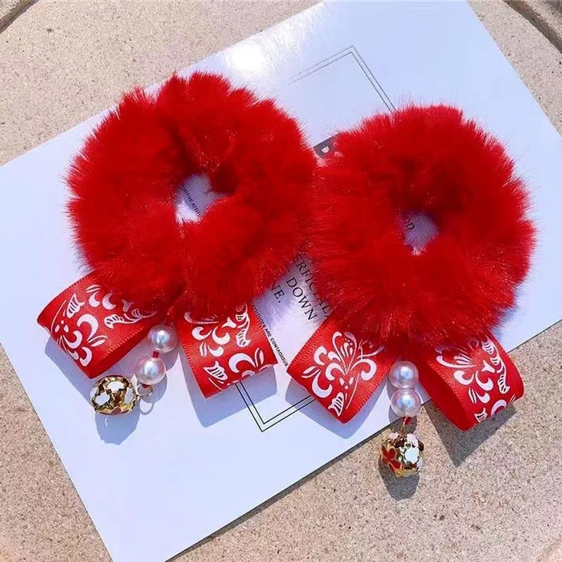2PCS Neue Quaste Große Rote Chinesische-stil Haar Zubehör Nette Kindertag Und Neujahr Auftritte Nachahmung Kaninchen haar Schlaufen – Detail 1
