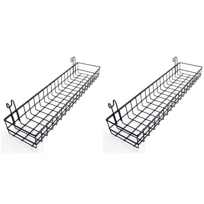 

2X подвесная корзина для проволочной настенной панели, многофункциональная настенная корзина для хранения и демонстрации, 40x10x5 см, черная окрашенная