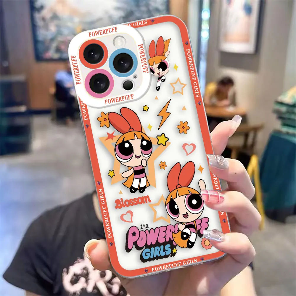 Clear Phone Case with Anime Girls Powerpuff Design