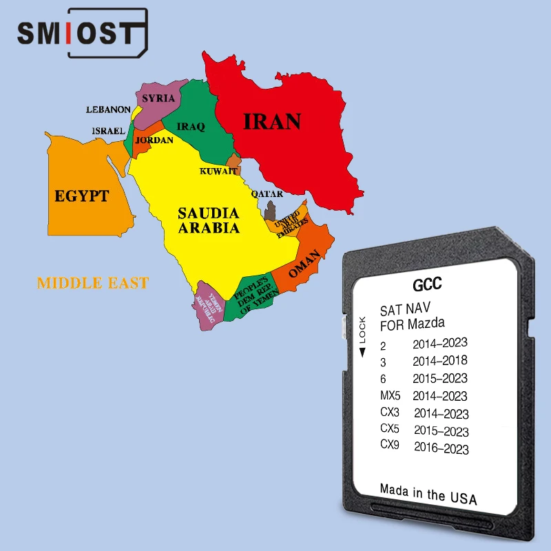 Update Maps GCC/Gulf Area Middle East Version for Mazda 2/3/6/MX5/CX5/CX9 Connect1 Navi SD Card GPS Navigation Map system