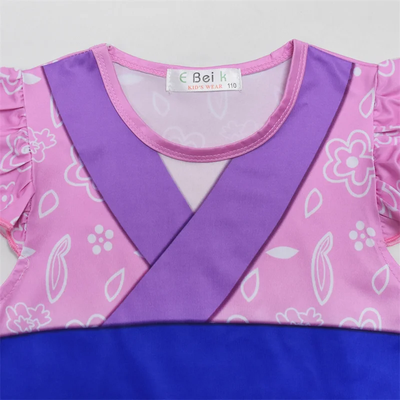 Fashion Mulan Princess Cosplay Dress Children Kids Flying Sleeve Party Dress Baby Girls Vestidos Costume Casual 2-9Y