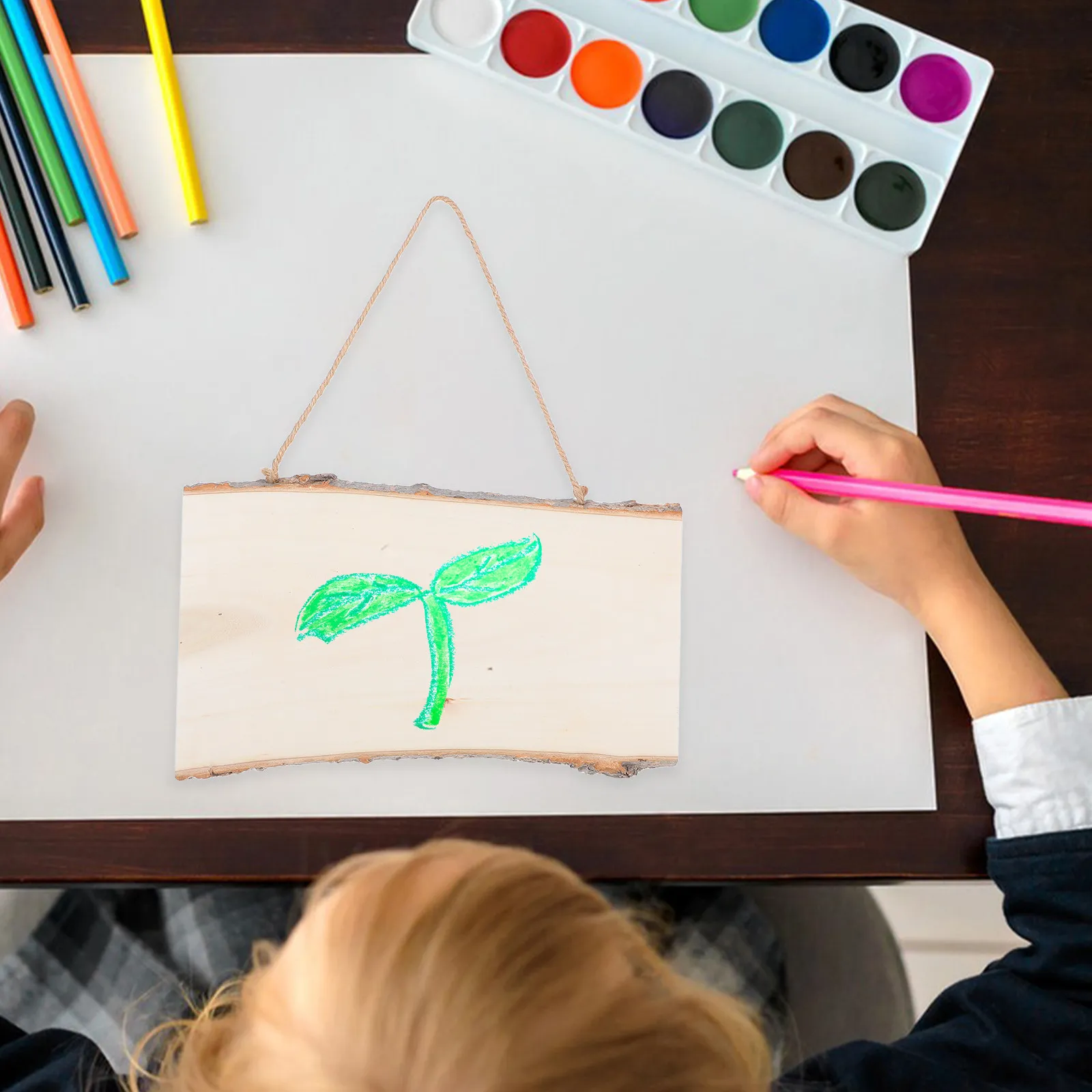 2Pcs 크리 에이 티브 나무 보드 교수형 빈 벽 디스플레이 솔리드 컬러 부드러운 표면 메시지 보드 펜던트 홈 카페 바