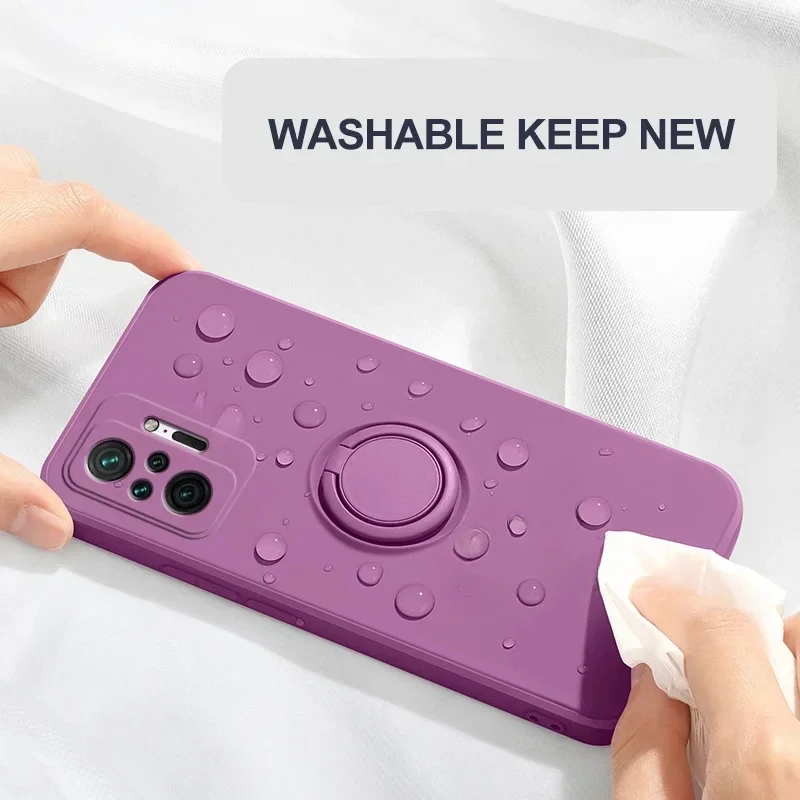 Premium Liquid Silicone Phone Case with Ring Stand - Soft Back Cover