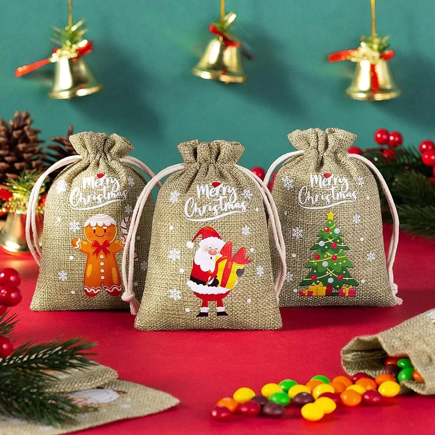 Christmas Gift Bags Christmas Candy Packaging Linen Bags Santa Claus Snowman
