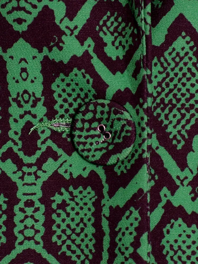 KBQ Colorblock Snake Print Casual Blazer For Women Notched Collar Long Sleeve Patchwork Buttons Loose Temperament Blazers Female