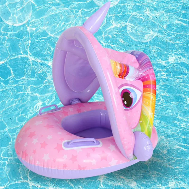Inflatable Baby Swim Ring Seat Floating Sun Shade Toddler Swim Circle Outdoor Swimming Pool Bathtub Beach Party Summer Water Toy 4