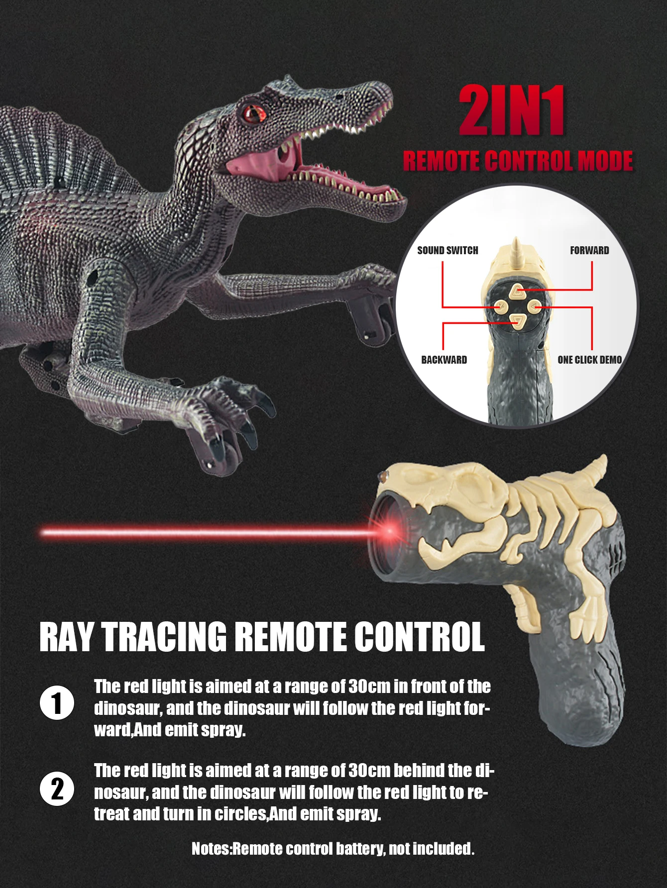 2in1 Five Way Infrared Tracking Chasing Light Remote Control Spray Dinosaur Spray Sound Light Red Birthday Gift For Boys