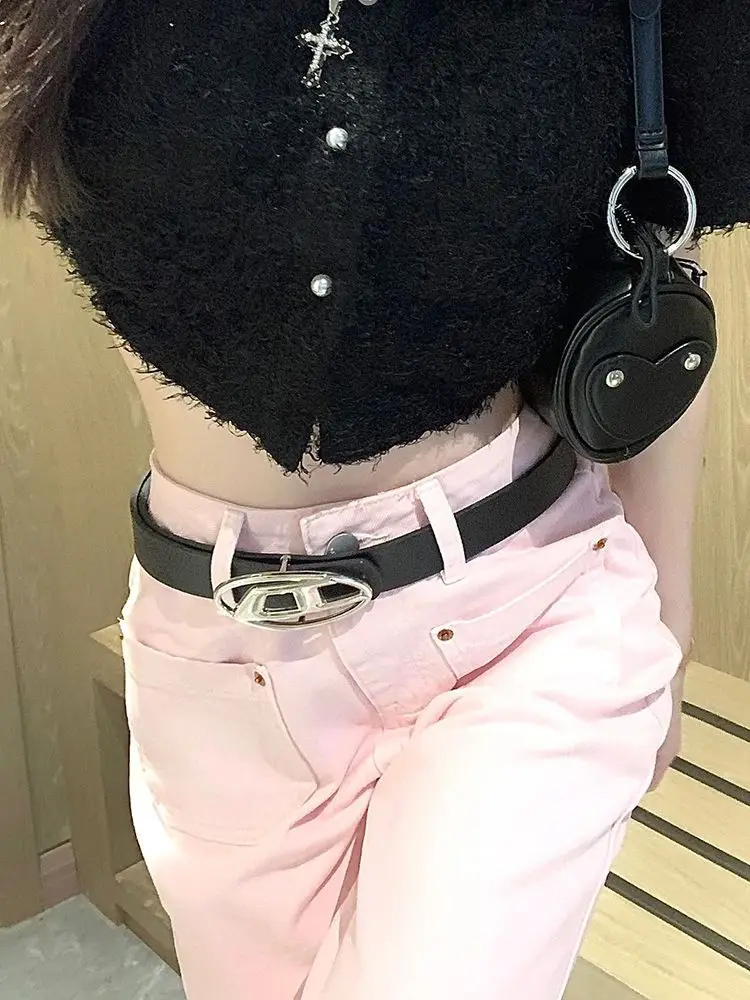 Flare Jeans Pink High Waist Streetwear Loose All-Match Spring Fashion Korean Style Simple Women Asual New Floor Mopping Pants
