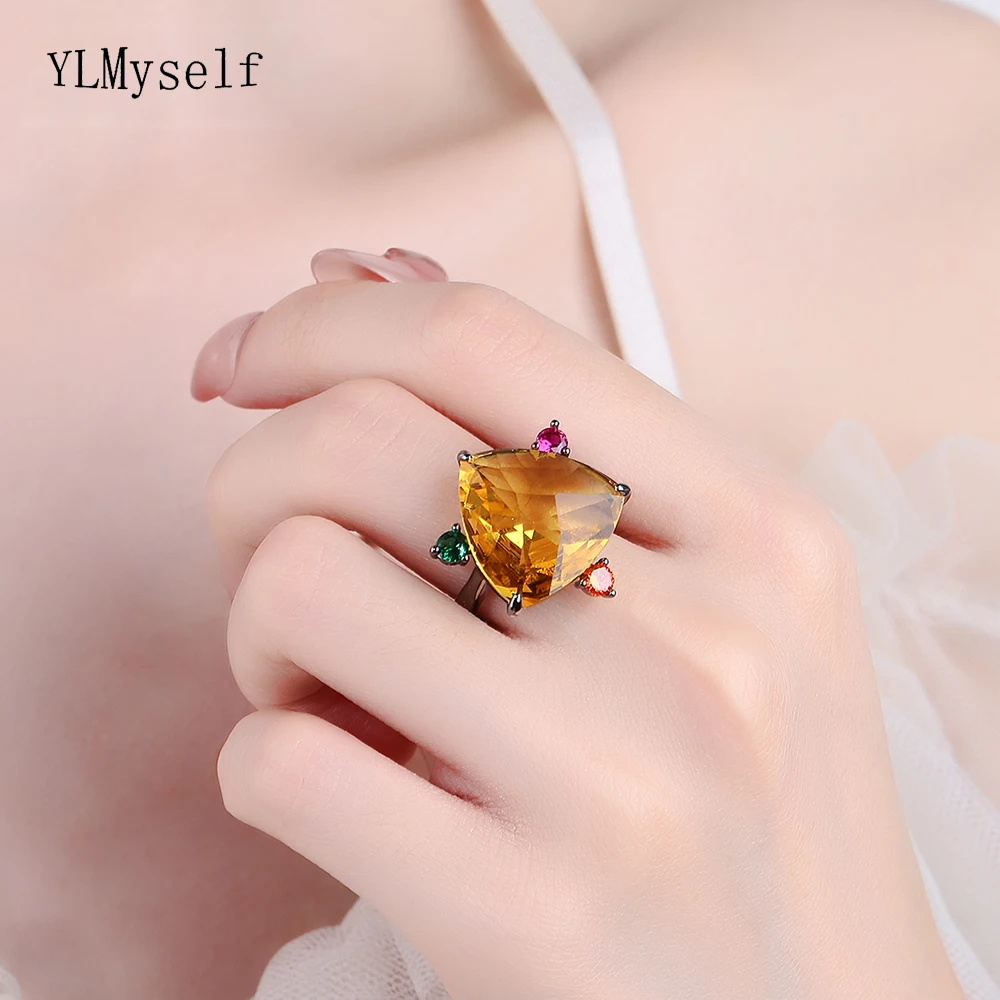 

Big 18mm Triangle Golden Cubic Zircon Ring Brass Metal Thick Gun Black Plating Fashion Jewelry For Party