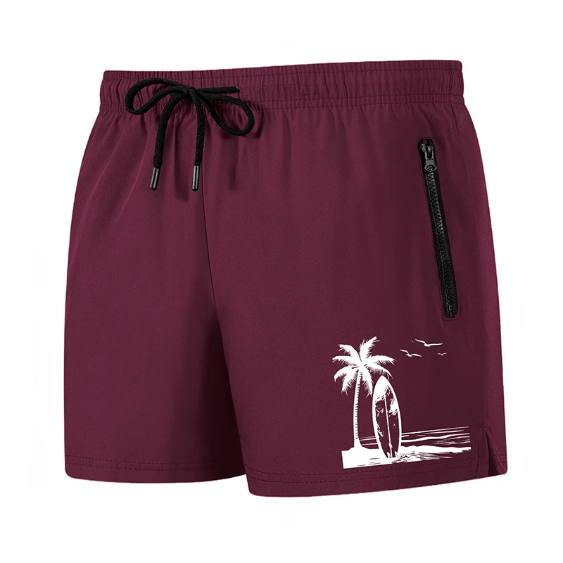 Tropical Surfboard Print Men's Beach Shorts with Mesh Liner and Zipper Pockets
