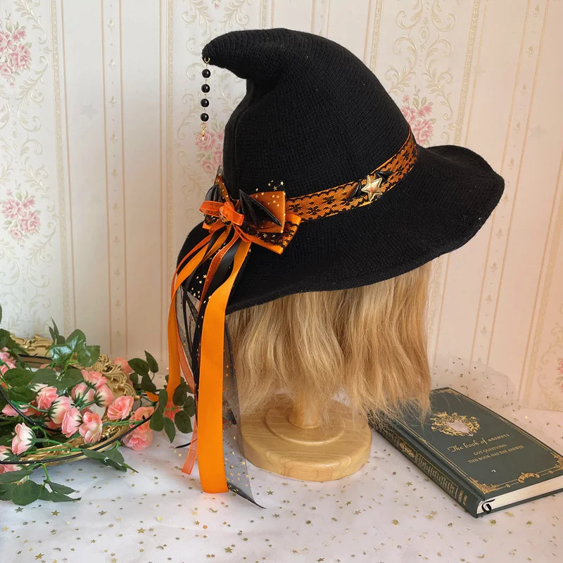 

Black Gothic Witch Hat Women Masquerade Wizard Hat Goth Magical Girl Hat Cosplay Accessories Party Decor Head Wear