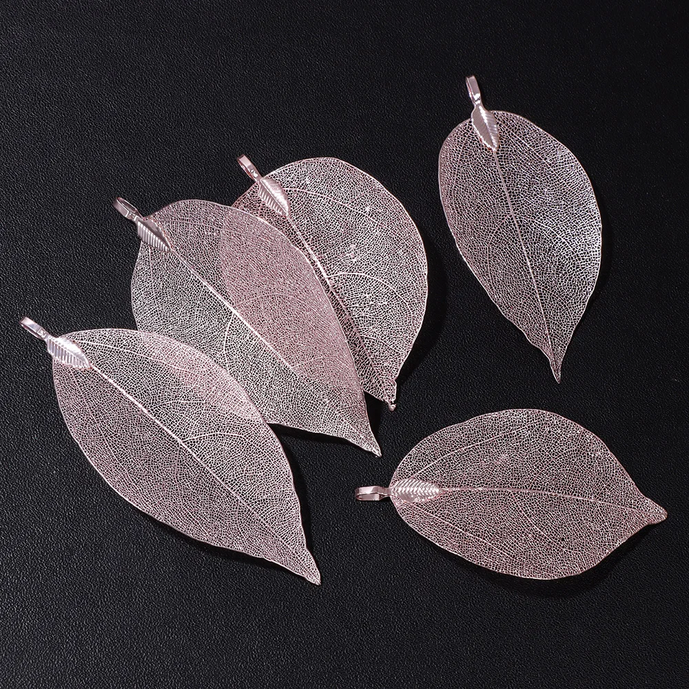 Elegant Mixed Gold Electroplated Leaf Pendant Set - 5-Piece Natural Charm Collection