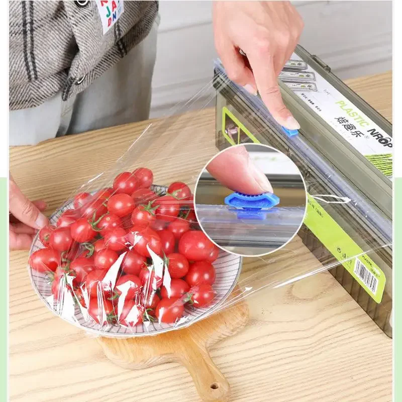 Clear Film Dispenser Plastic Wrap Cutter Storage Box Transparent Refillable Aluminum Foil Film Dispenser Holder Kitchen Tool