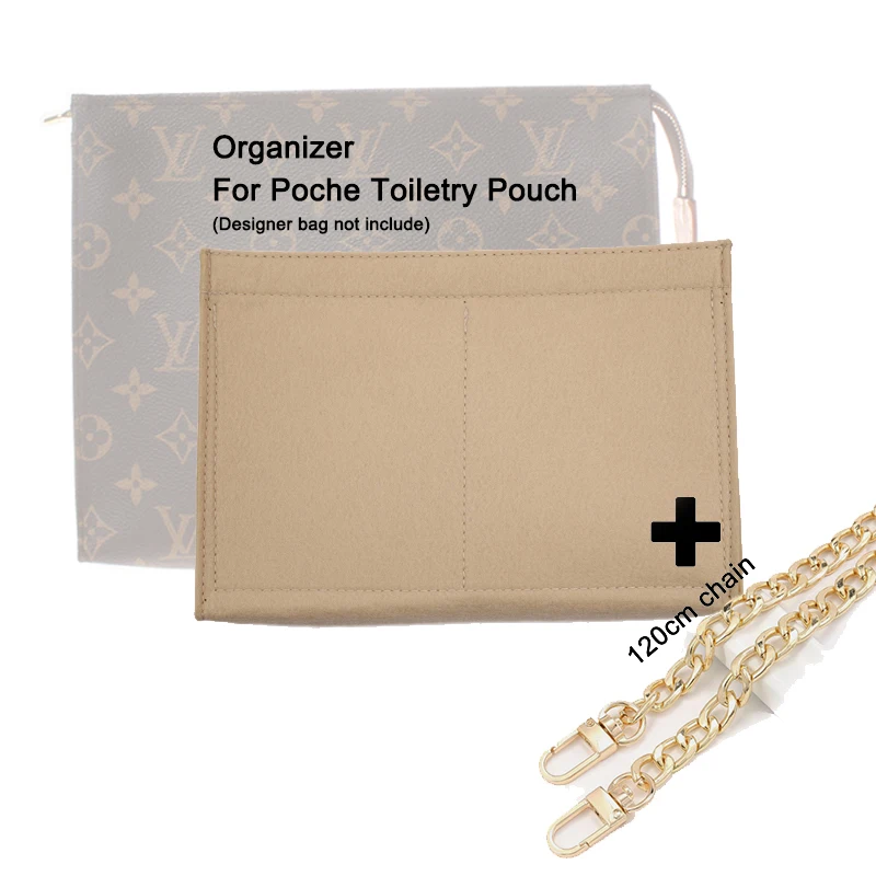 Liner For Poche Toiletry Pouch Purse Insert Organizer 15 19 26 With 120cm Golden Chain,Luxury Clutch Bag Inner Shaper Protector clutch bag strap wallet belt women wrist bag strap solid color women detachable handle purse bag belt replacement with d buckle