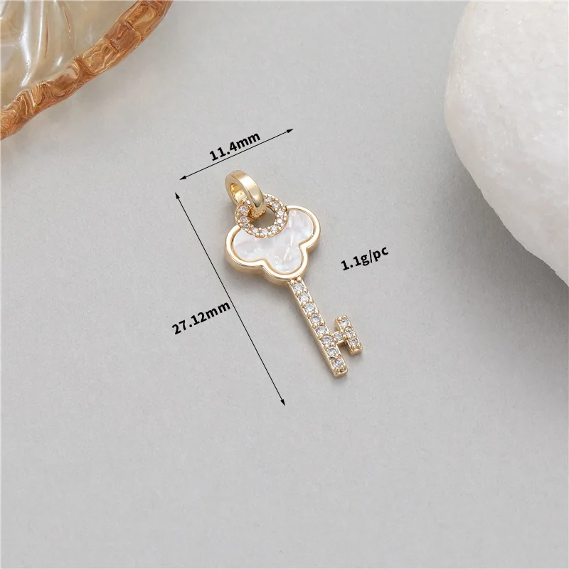 Stylish Chic Hypoallergenic Key Four-leaf Clover Clock 14K Gold Plated Bracelet Pendant Handmade DIY Jewelry Accessories 9