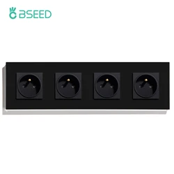 Elegant Crystal Glass Panel Double Power Socket - France Standard 16A 110V-250V for Four Socket Black