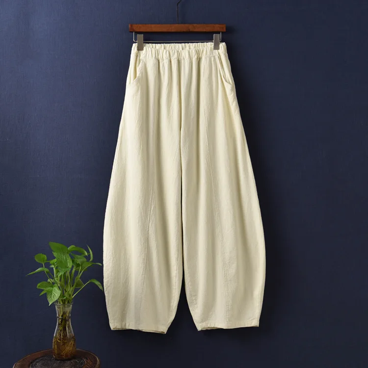 Vintage Style Cotton Linen Women Pants 2022 Spring Summer New Elastic Waist Solid Color Women Vintage Wide Leg Pants RV911 nike pants