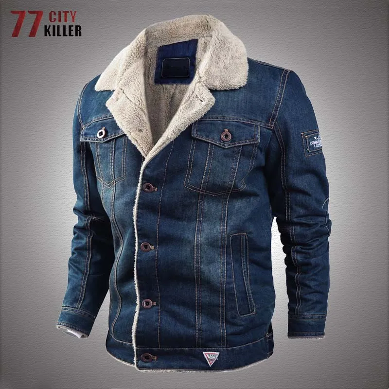 Veste En Jean Militaire À Col En Fourrure Pour Homme, Manteau