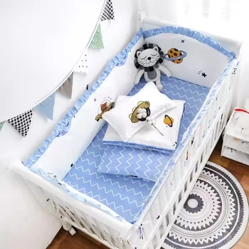 5 pezzi set biancheria da letto per lettino in cotone lenzuolo con angoli per culla biancheria da letto per neonato all'ingrosso (4 paraurti + lenzuolo)