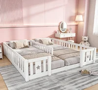 Lit de sol Montessori 90x200cm, lit pour 2 enfants avec protection anti-chute, bois massif, lit enfant Montessori, pour garçons et filles, blanc/gris, sans matelas 2