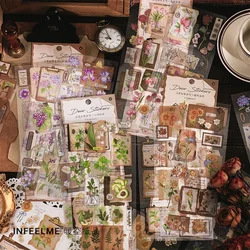 3 Sheets/pack Stickers Flowers and Letters Retro Literature Art Plants Daisy Tulip Handbook PET Film Material Stickers