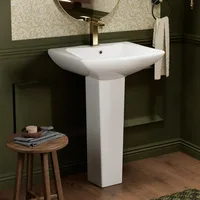Modern ‎‎‎Rectangular Sytle Pedestal Sink for Tiny Bathrooms, L Pedestal Sink Combo with Overflow and 1 Pre-Drilled Faucet Hole 1