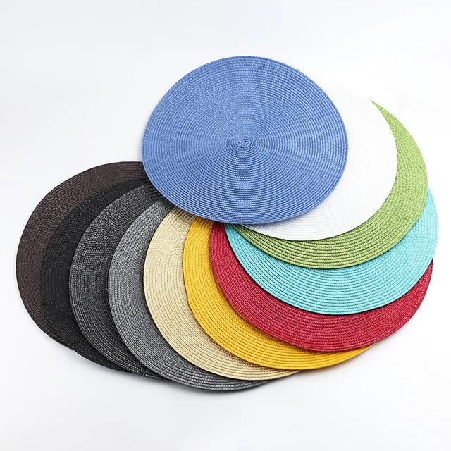 38cm Round Woven Nordic Non-slip Kitchen Accessories Placemat Coaster Pad Cafe Mug Dining Table Mat Napkin Tableware Home Decor