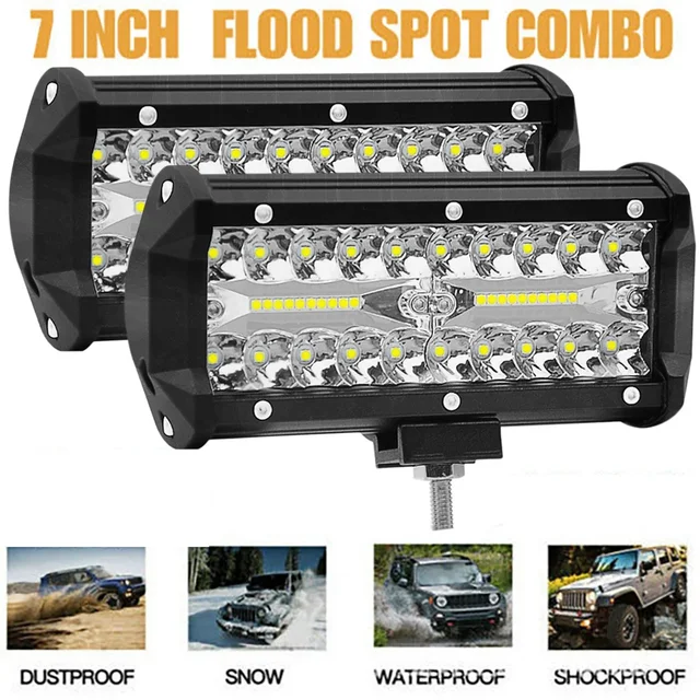 7“ LED Light Bar Triple Row Work Light Spot Light 12V/24V Driving Fog Light Off Road Truck 4x4 ATV Light