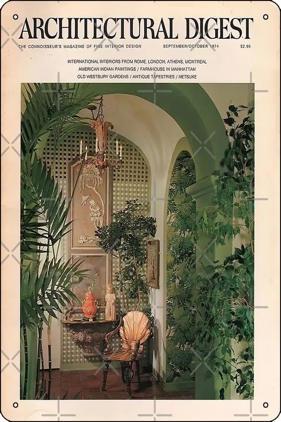 Архитектурный дайджест 1974, плакат, металлический жестяной знак, забавное домашнее искусство, Настенный декор 8x12 дюймов