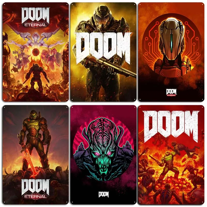 

Dooms постеры для украшения дома аксессуары, игровые знаки, настенное искусство, винтажный металлический жестяной знак для игровой комнаты, настенное украшение, домашний декор