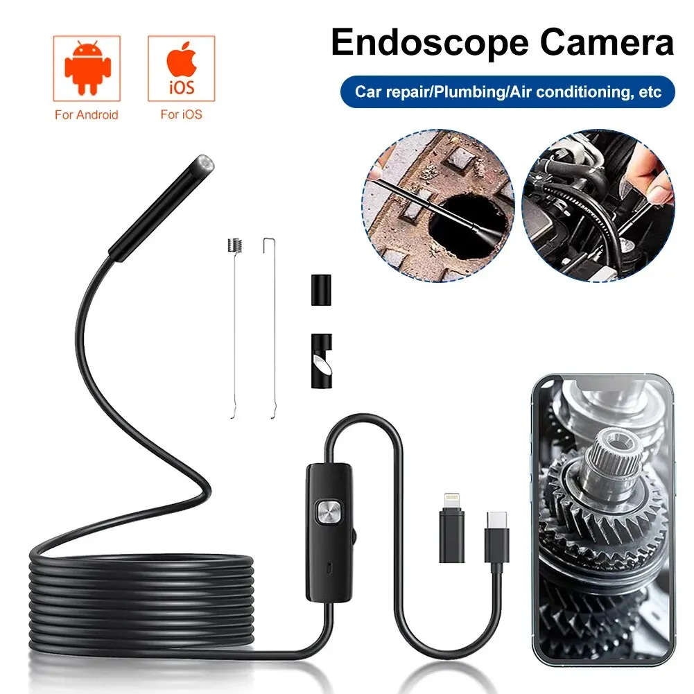 조명이 달린 8LED 1200P 내시경 카메라, 3.5 m, 5 m, 10m 슬림 보어스코프 조광기, C타입 IOS 방수 카메라, 자동차 수리용