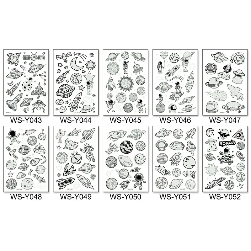 5 Pcs Waterproof Luminous Tattoo Stickers Children Party Universe Space Rocket UFO Interstellar Temporary Stickers Toy Gifts