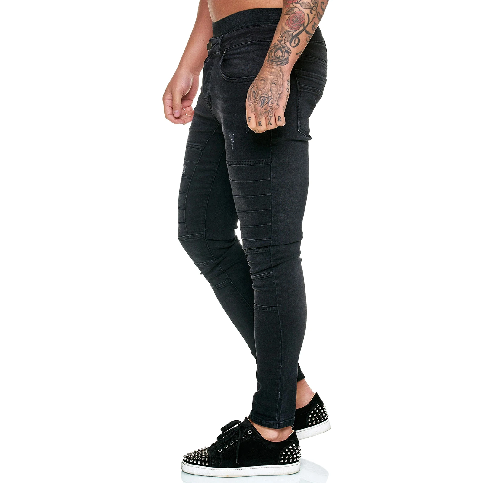 Men Skinny Jeans Fashion Ripped Motorcycle Jeans Denim Pants Spring Fall Casual Leggings Trousers with Pockets